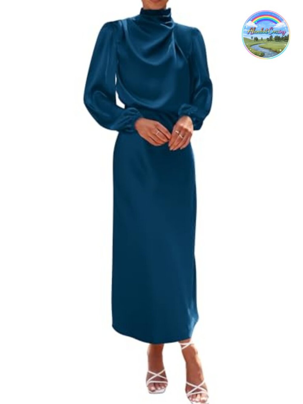 Women's Mock Neck Satin Maxi Dress Long Sleeve Formal Evening